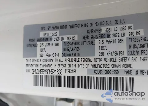 2023 Mazda Cx-30 2.5 S Select z USA, uszkodzony, nr VIN 3MVDMBBM8PM521538